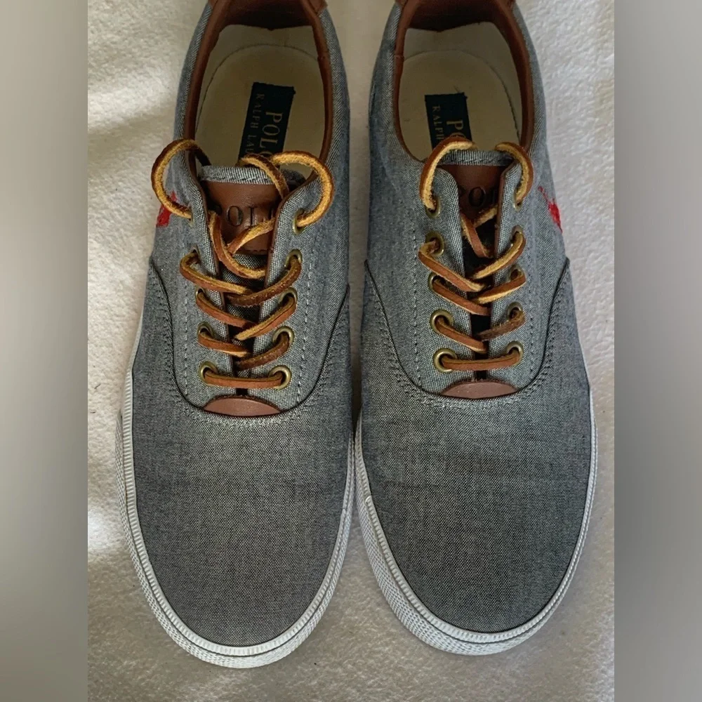 Polo Ralph Lauren Vaughn Gray Canvas Men's Sneakers Shoes Size 9 D Leather Laces